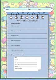  Personal IdentificationWorksheet