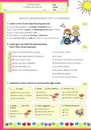 English Worksheet: Making Plans for the Weekend  -  Listening Test