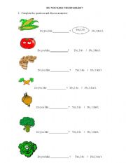 English Worksheet: Do you like vegetables?