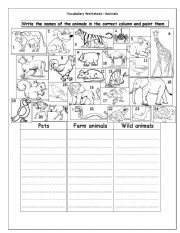 English Worksheet: Different type of animals (vocabulary)