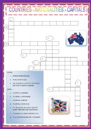 English Worksheet: COUNTRIES + NATIONALITIES + CAPITALS