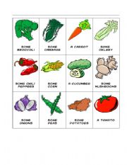English Worksheet: vegetable cards