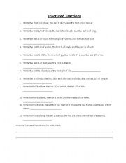 English Worksheet: Fractured Fractions