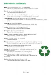 English worksheet: Environment Vocabulary