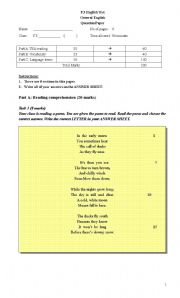 English Worksheet: Hong Kong School Exam Paper ( Lower Secondary )