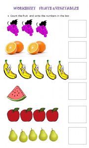 English Worksheet: Numbers&fruits