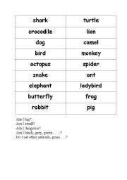 English worksheet: animals