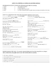 English worksheet: Livin on a prayer song worksheet