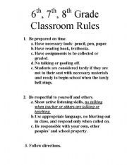 English worksheet: grade 7 rules