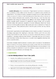 English worksheet: Juvenile criminality