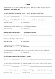 English worksheet: Speaking : Asking questions-Writing friends answers