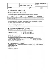 English Worksheet: mid-term test 2 second form secondary tunisia