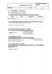 mid-term test 2 second form secondary tunisia