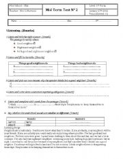 English Worksheet: english test N2 for 1st year pupils