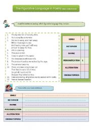 English Worksheet: The figurative language of poetry