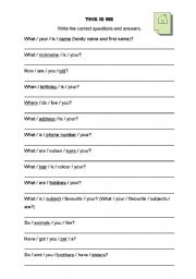 English Worksheet: This is me - questions and answers + key