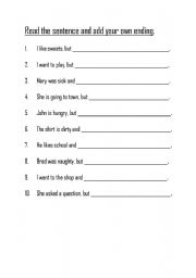 English Worksheet: completing complex sentences