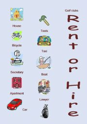 English worksheet: Rent or Hire