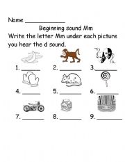 English Worksheet: Beginning sounds Mm 