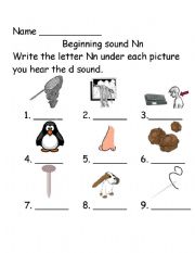 English Worksheet: Beginning Sounds Nn 