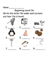 English worksheet: Beginning Sounds Nn 