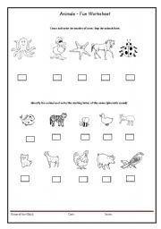 English worksheet: Animals - Fun Worksheet ( Maths & English(phonectic)