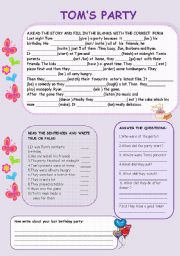 English Worksheet: Toms Party