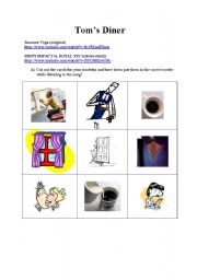 English Worksheet: Toms Diner - Picture ordering activity + present continuous exercise + vocab exercise