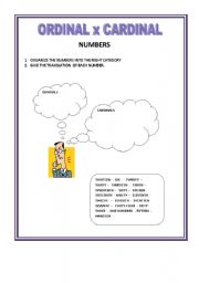 English worksheet: CARDINAL X ORDINAL NUMBERS