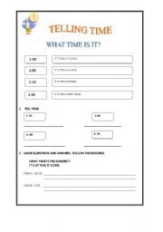 English worksheet: TELLING TIME