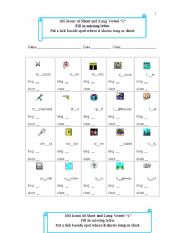 English Worksheet: 100 Pics for Short and Long Vowel i