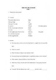 English Worksheet: The solar system