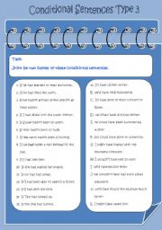 English Worksheet: Conditional Sentences Type 3