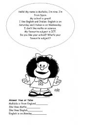 English Worksheet: Mafalda and the school