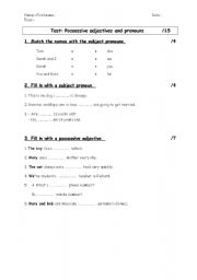 English Worksheet: Test: personal pronouns & possessive adjectives