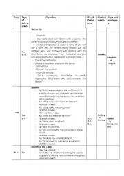 English Worksheet: writing lesson plan