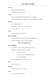 English worksheet: On the phone