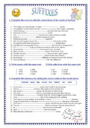 English Worksheet: SUFFIXES