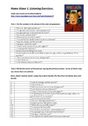 English Worksheet: Home Alone 1. Listening exercises