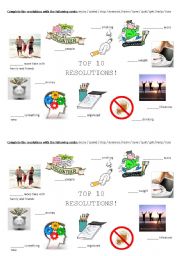 English Worksheet: TOP 10 RESOLUTIONS