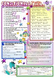 English Worksheet: CONDITIONALS 0&1 B/W & KEY