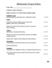 English worksheet: multimedia project rubric 