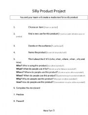 English worksheet: silly product project 