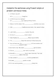 English Worksheet: present simple present continuous