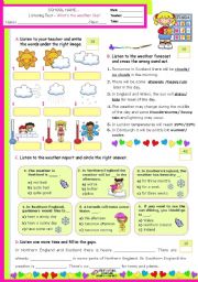 English Worksheet: Whats the Weather like?  -  Listening test