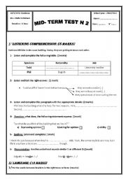 English Worksheet: mid-term test n2