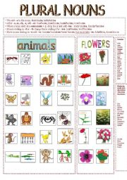 English Worksheet: Plural Nouns (animals and flowers)