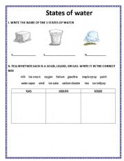 English Worksheet: THE 3 STATES OF WATER