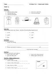 English Worksheet: Colours and clothes revision test