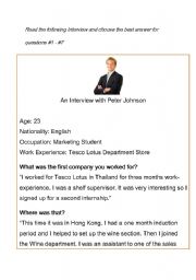 English Worksheet: Interview with Peter Johnson Multiple Choice Quiz